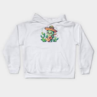 cute cactus playing guitar Kids Hoodie